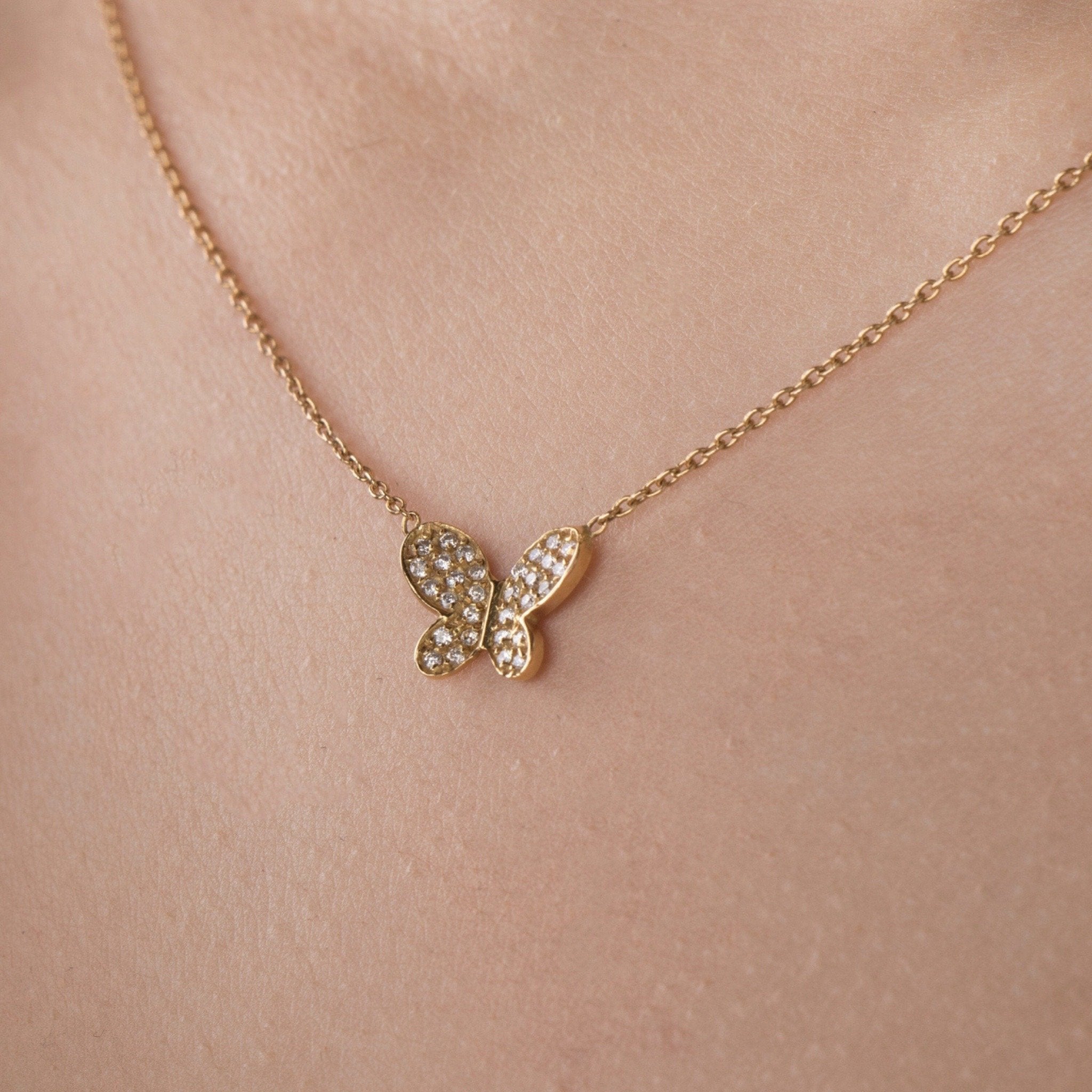 14K Gold Pave Diamond Butterfly Necklace - Lexie Jordan Jewelry
