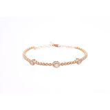 14kt Rose Gold Beaded Bracelet with Three Oval Diamond Stations - Lexie Jordan Jewelry