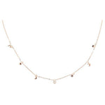 14kt Rose Gold Dangling Moon and Star Necklace with Diamond Bezel - Lexie Jordan Jewelry