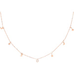 14kt Rose Gold Dangling Moon and Star Necklace with Diamond Bezel - Lexie Jordan Jewelry
