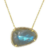 Blue Cabochon Labradorite Necklace | Diamond Surround | 14K - Lexie Jordan Jewelry
