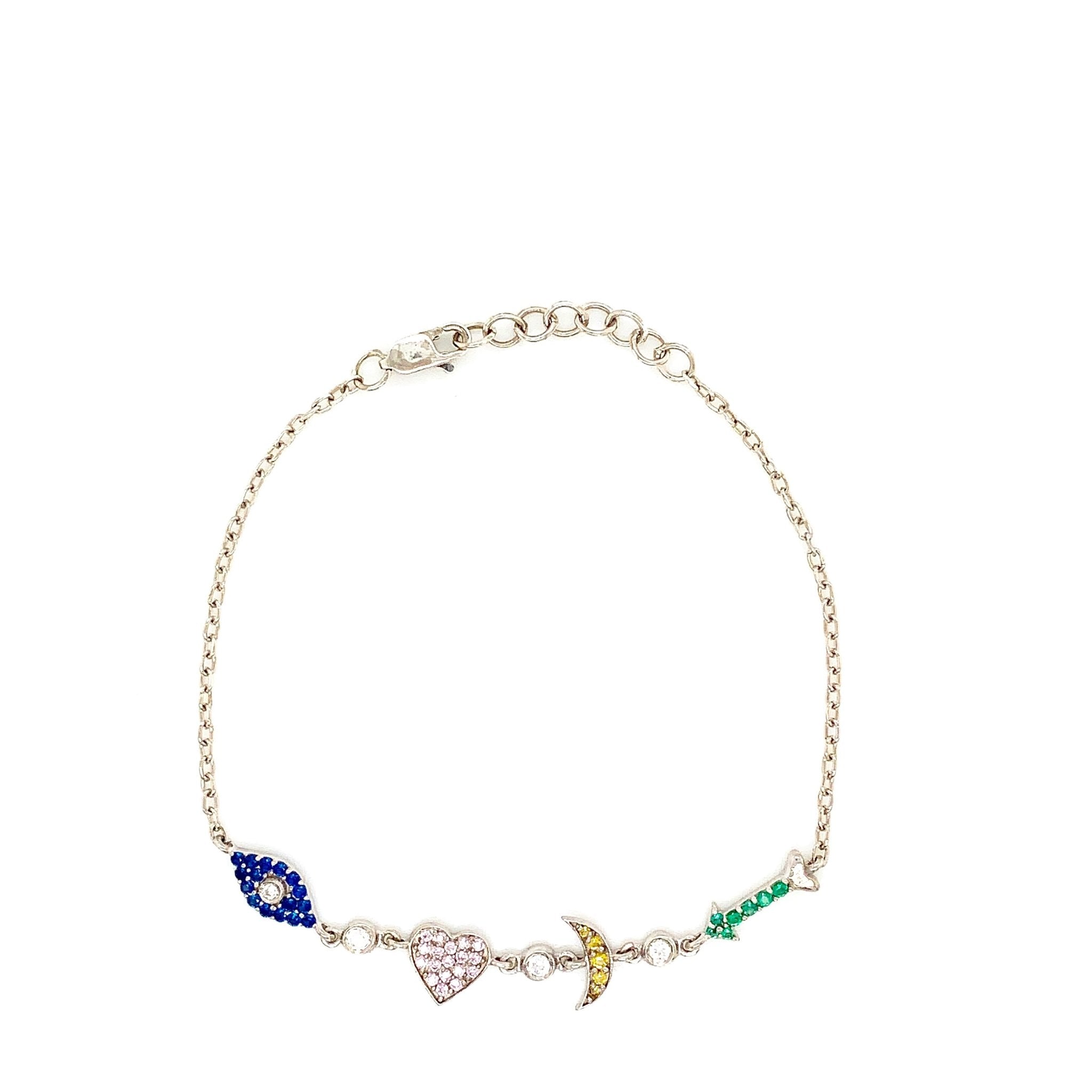 Colored CZ I Love You To The Moon and Back Silver Bracelet - Lexie Jordan Jewelry