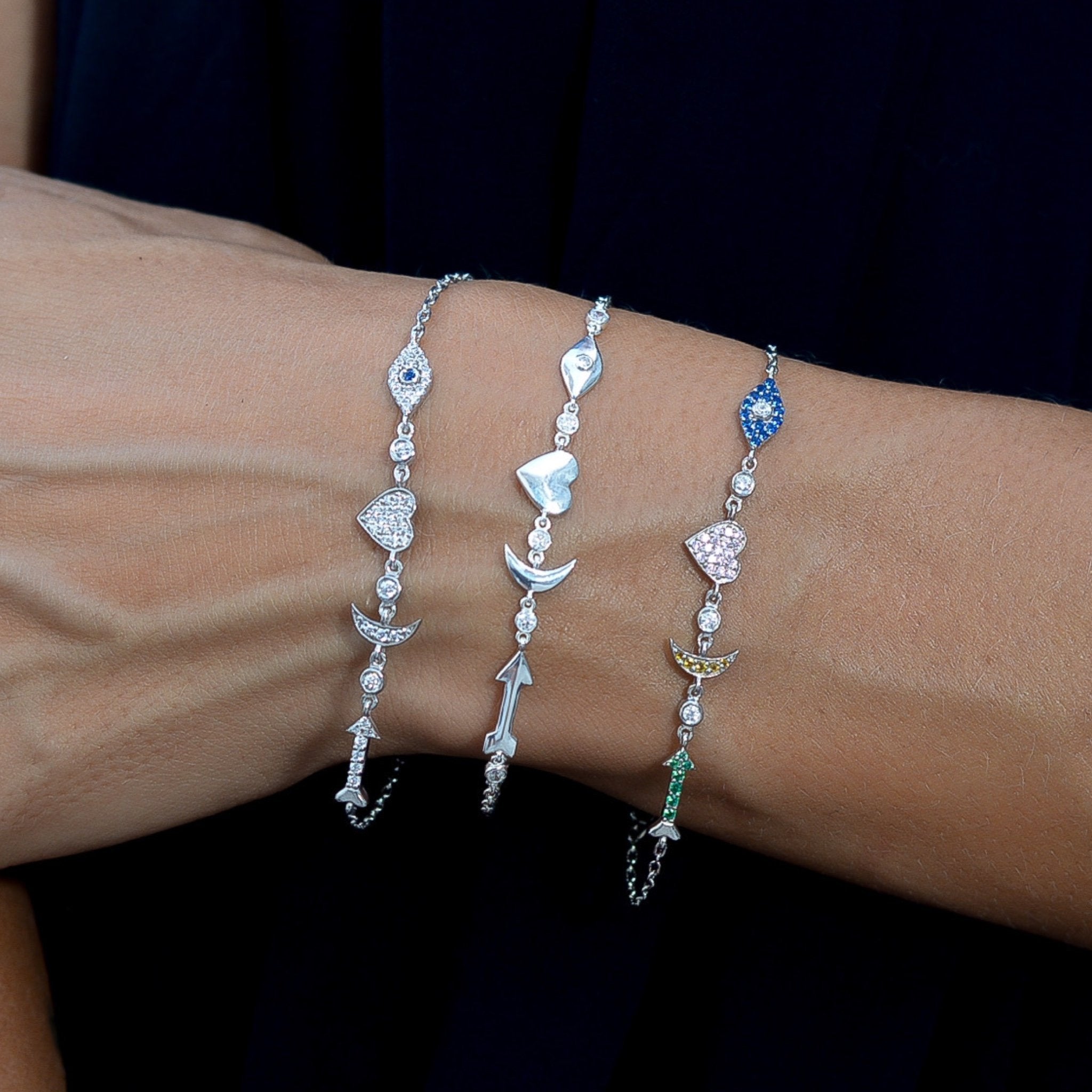 Colored CZ I Love You To The Moon and Back Silver Bracelet - Lexie Jordan Jewelry