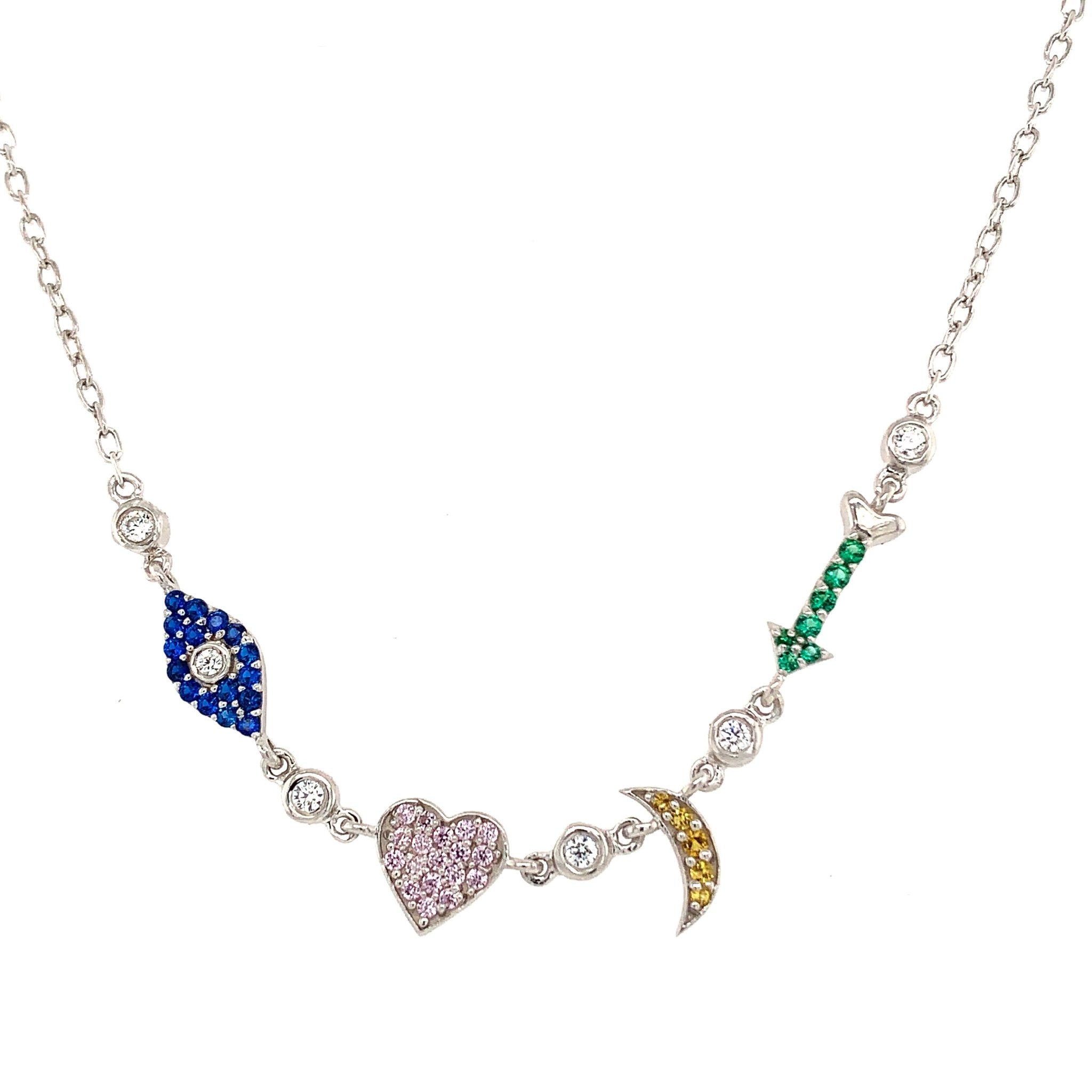 Colored CZ I love You To The Moon and Back Sterling Silver Necklace - Lexie Jordan Jewelry