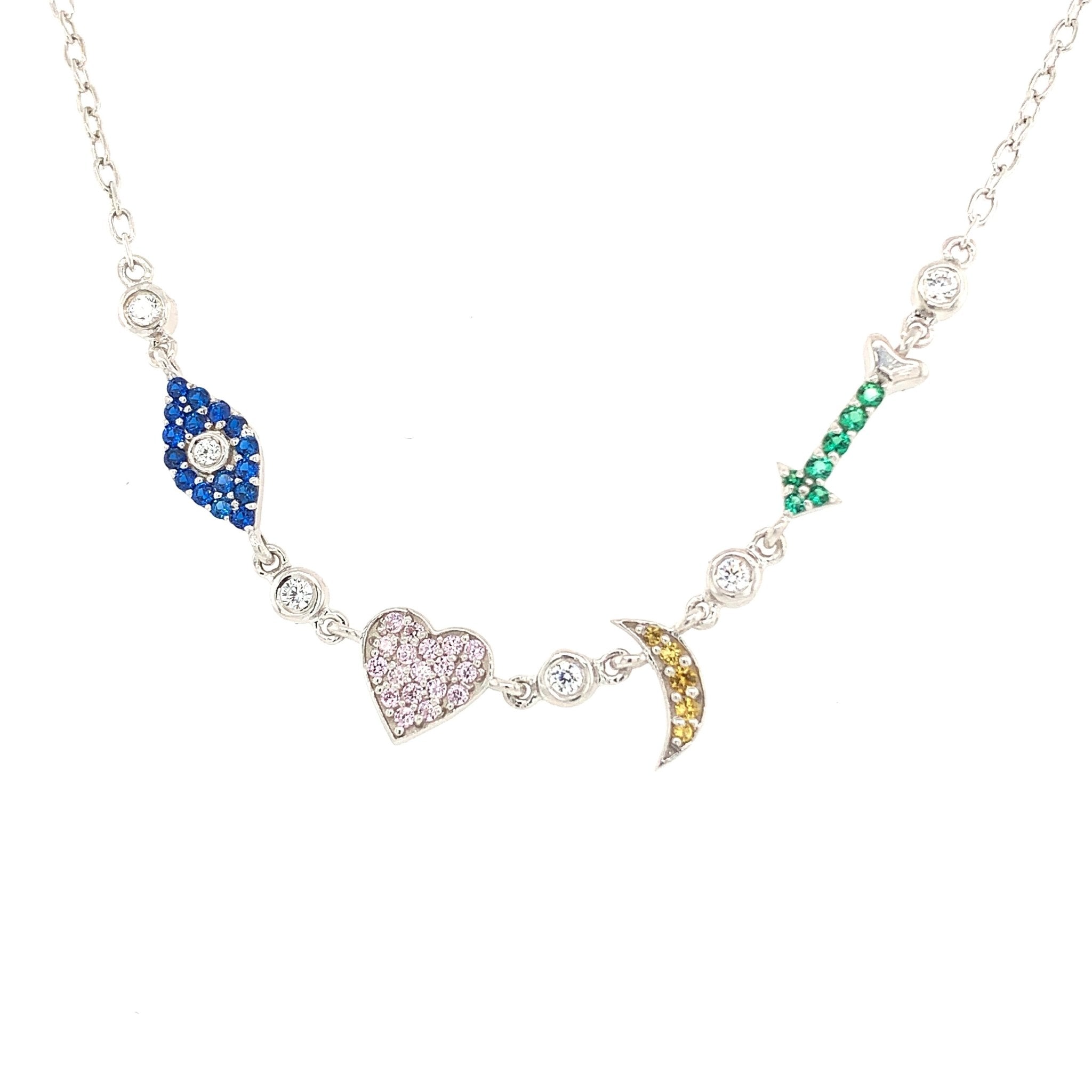Colored CZ I love You To The Moon and Back Sterling Silver Necklace - Lexie Jordan Jewelry