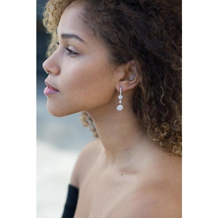 Diamond Flower Drop Earrings | 18K Gold Millefiori | Art Nouveau Style - Lexie Jordan Jewelry