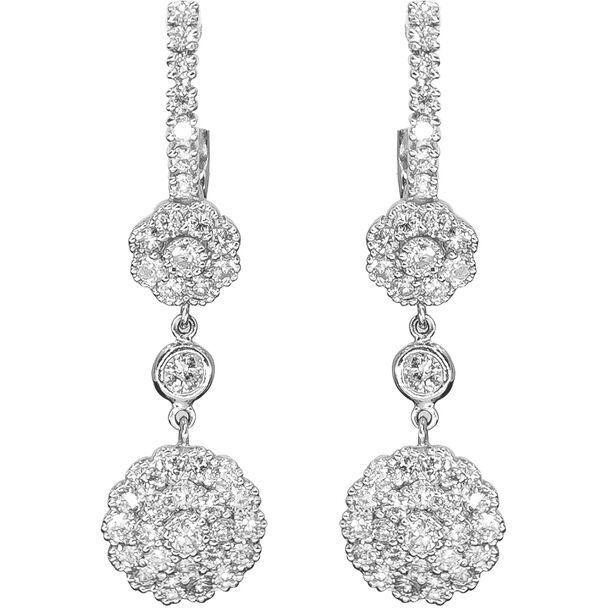 Diamond Flower Drop Earrings | 18K Gold Millefiori | Art Nouveau Style - Lexie Jordan Jewelry