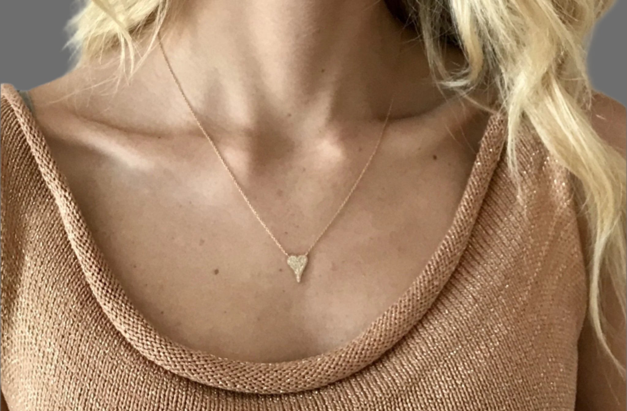 Elongated Heart Necklace | Pave Diamonds | 14K Gold - Lexie Jordan Jewelry