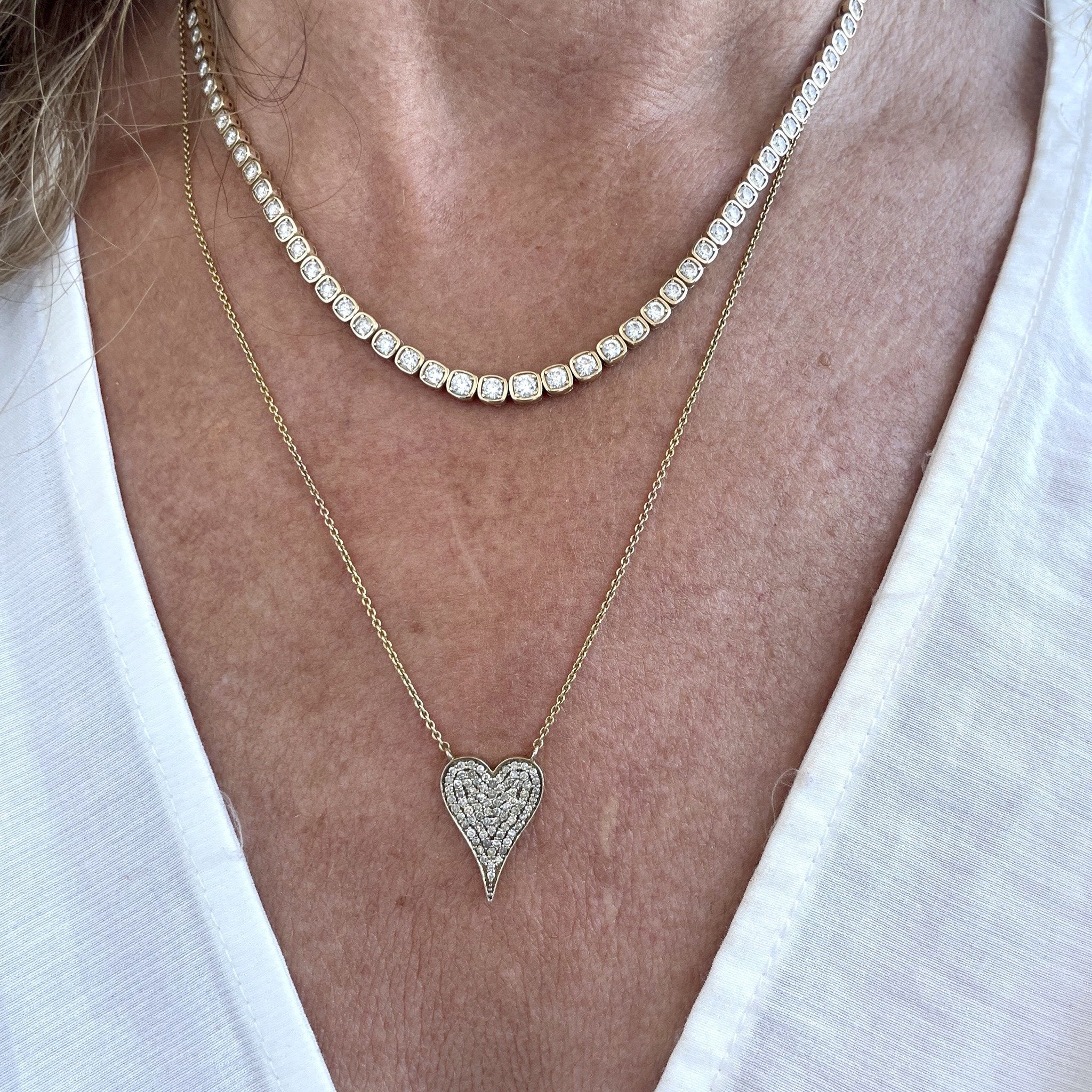 Elongated Heart Necklace | Pave Diamonds | 14K Gold - Lexie Jordan Jewelry