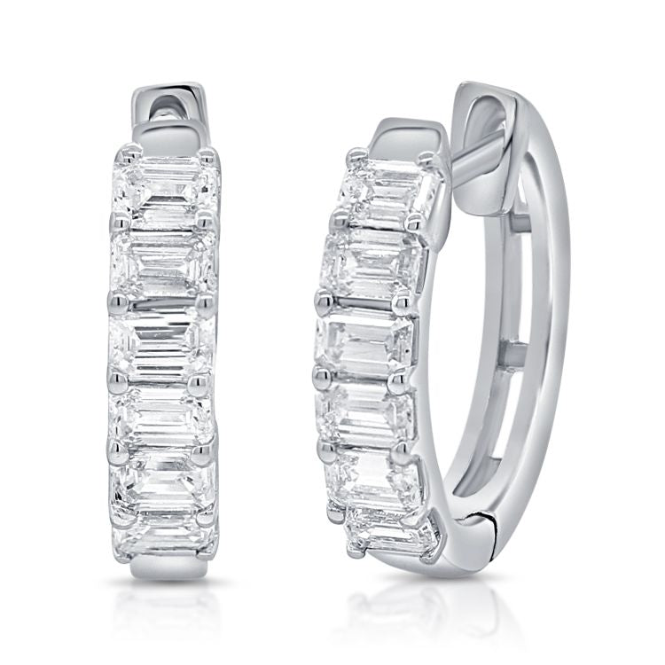 Emerald Shape Diamond Huggies - Lexie Jordan Jewelry