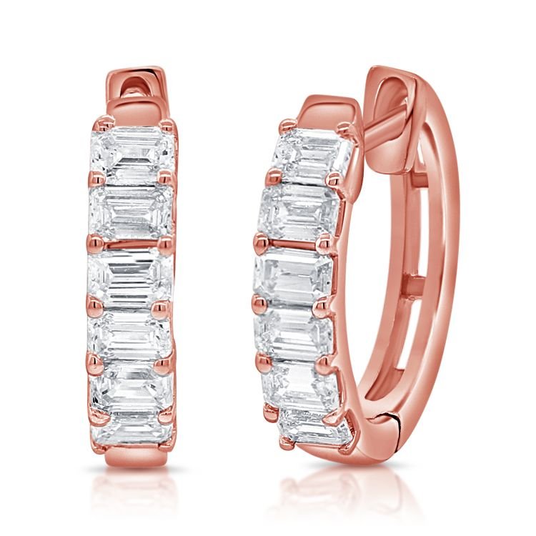 Emerald Shape Diamond Huggies - Lexie Jordan Jewelry