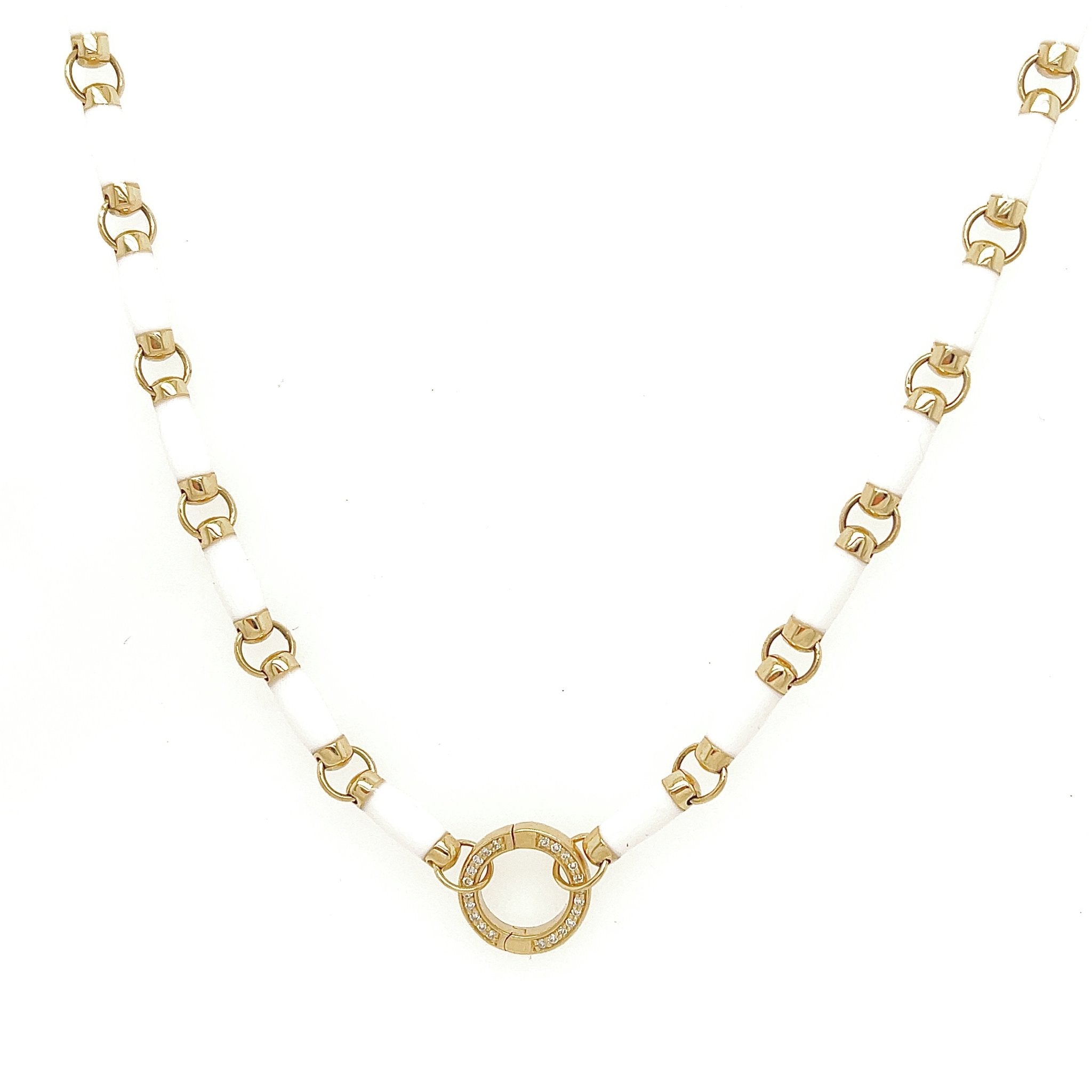 Enamel White 14k Gold Bar Link Necklace - Lexie Jordan Jewelry