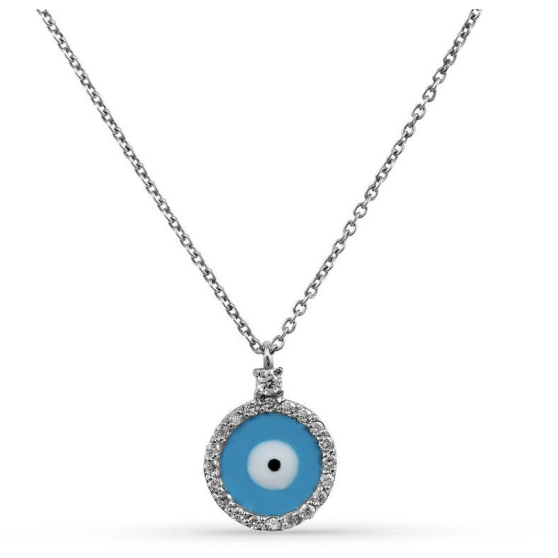 Evil Eye Necklace | 18K White Gold - Lexie Jordan Jewelry