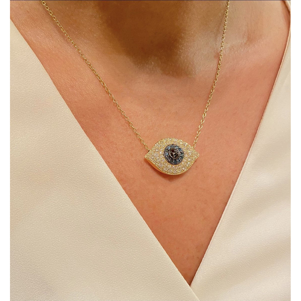 Evil Eye Necklace | Diamonds | Sapphires | 14K Gold - Lexie Jordan Jewelry