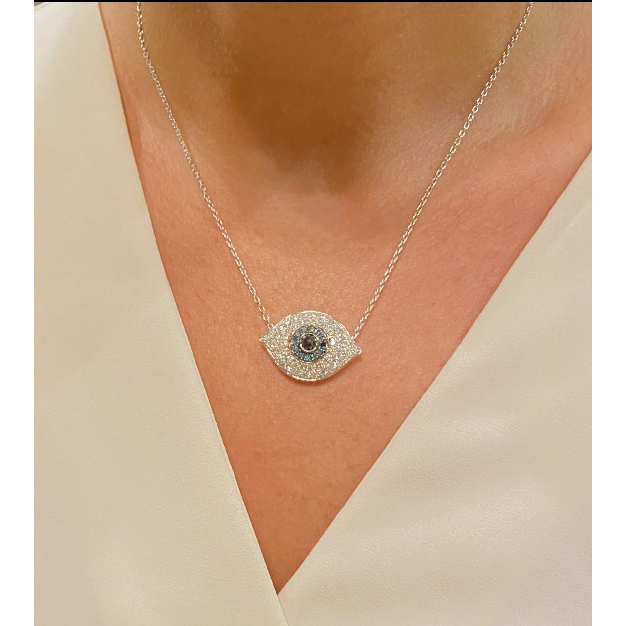 Evil Eye Necklace | Diamonds | Sapphires | 14K Gold - Lexie Jordan Jewelry