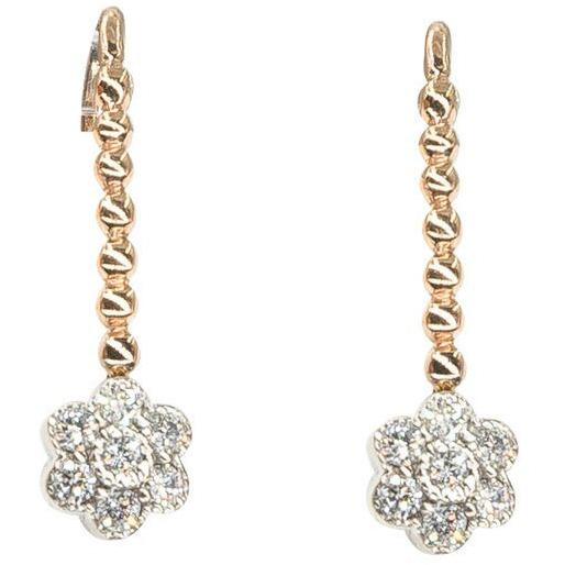 Flower Drop Earrings | Diamonds | 18K Gold | Wire Backs - Lexie Jordan Jewelry