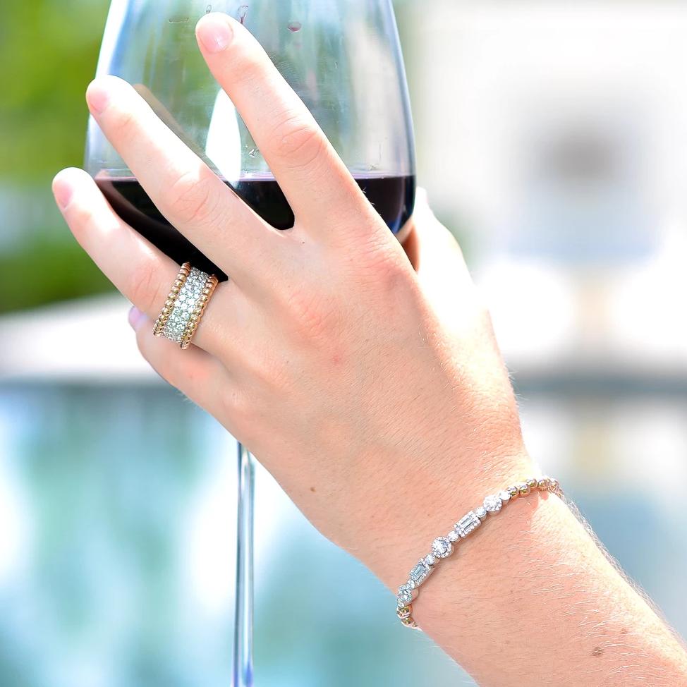 Geometric Diamond Bracelet | 14K Gold | Round and Emerald Cut Diamonds - Lexie Jordan Jewelry