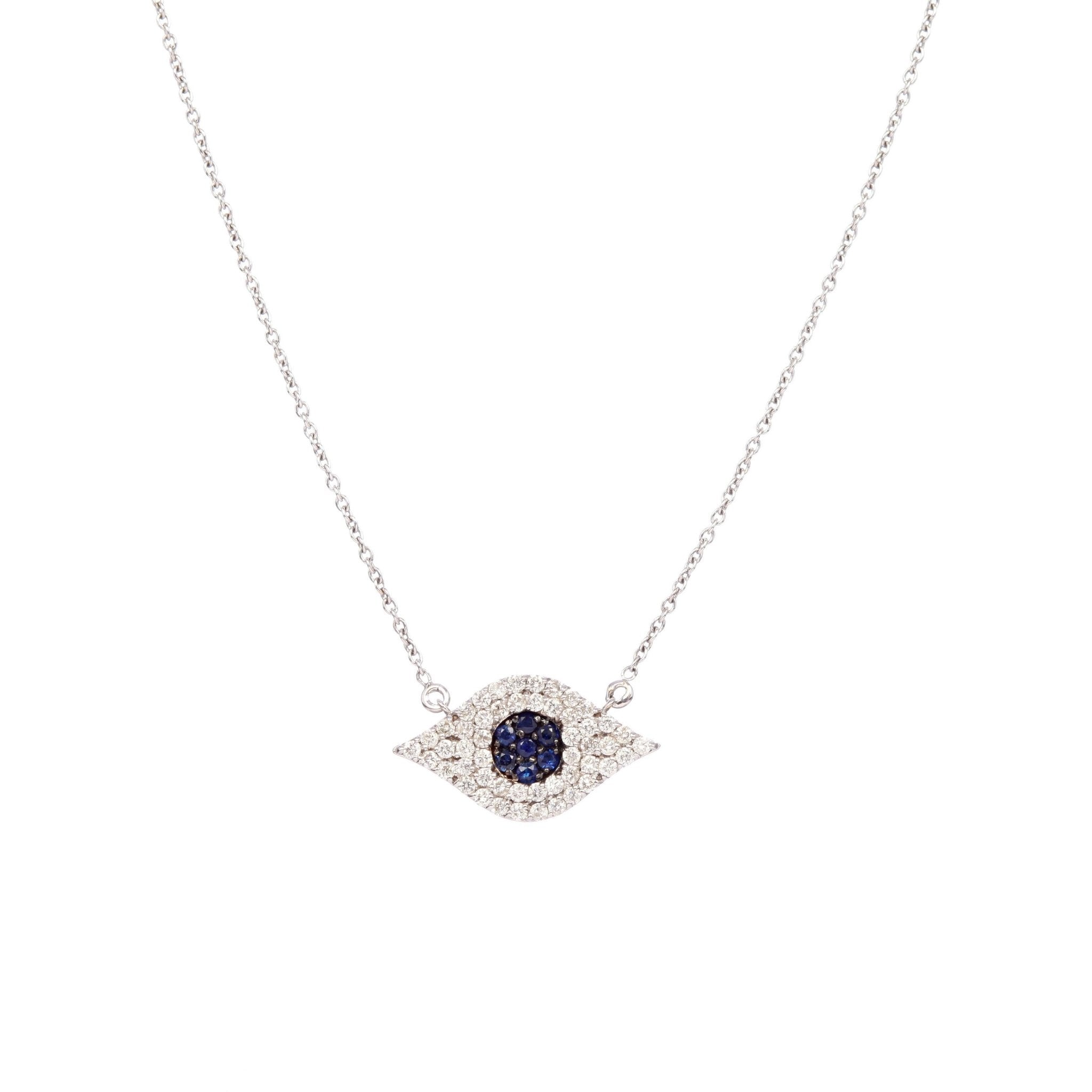 Modern Diamond and Sapphire Pave Diamond Evil Eye Necklace | 14K Gold - Lexie Jordan Jewelry