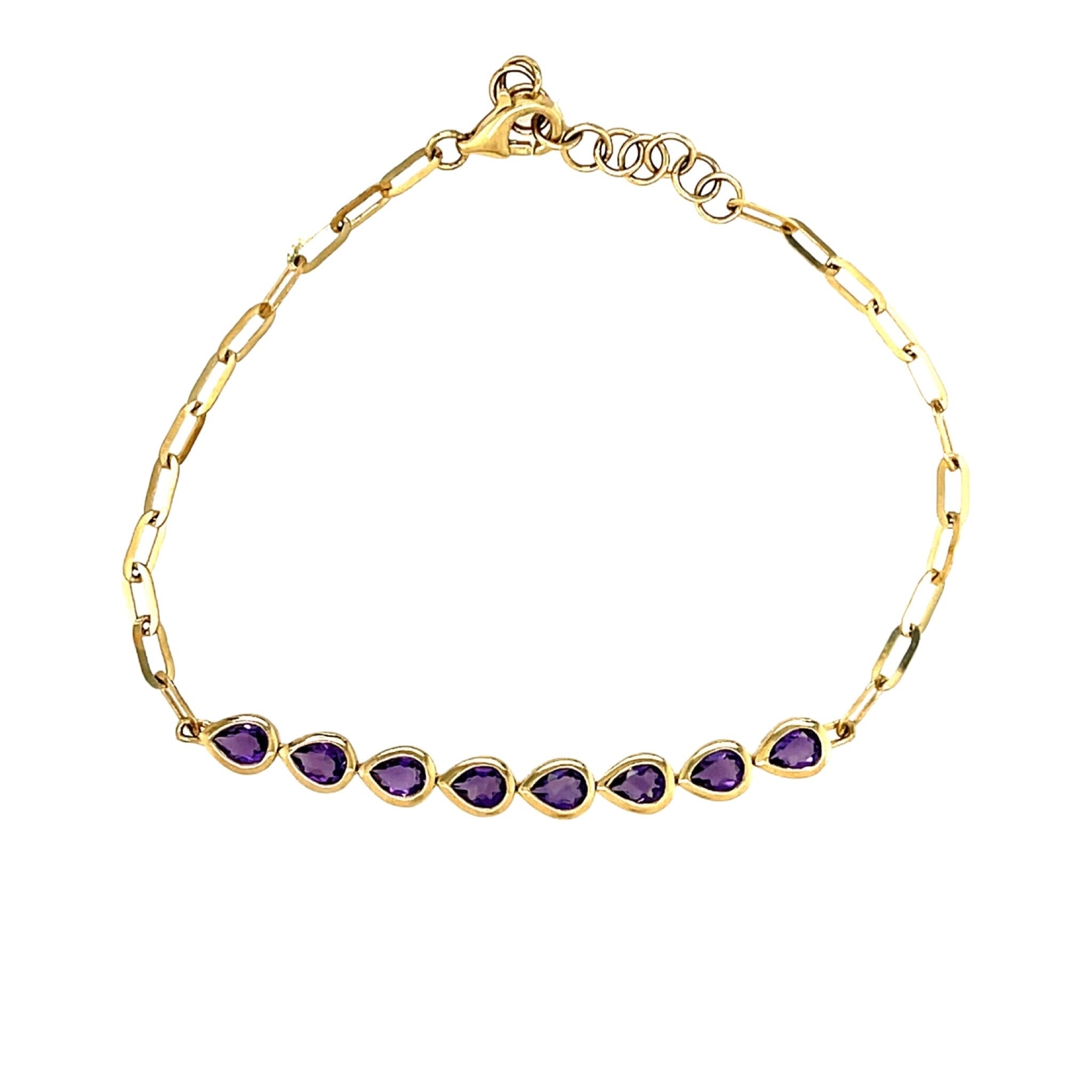 Paperclip bracelet with pear shaped amethyst bezels - Lexie Jordan Jewelry
