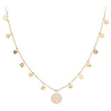 Pave Diamond Circle Pendant with Gold Charms Hanging - Lexie Jordan Jewelry