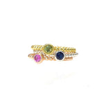 Round Bezel Set Sapphire Ring | 18K Gold | Beaded Band - Lexie Jordan Jewelry