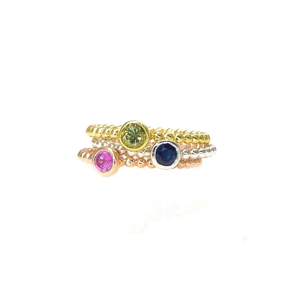 Round Bezel Set Sapphire Ring | 18K Gold | Beaded Band - Lexie Jordan Jewelry