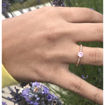 Round Bezel Set Sapphire Ring | 18K Gold | Beaded Band - Lexie Jordan Jewelry