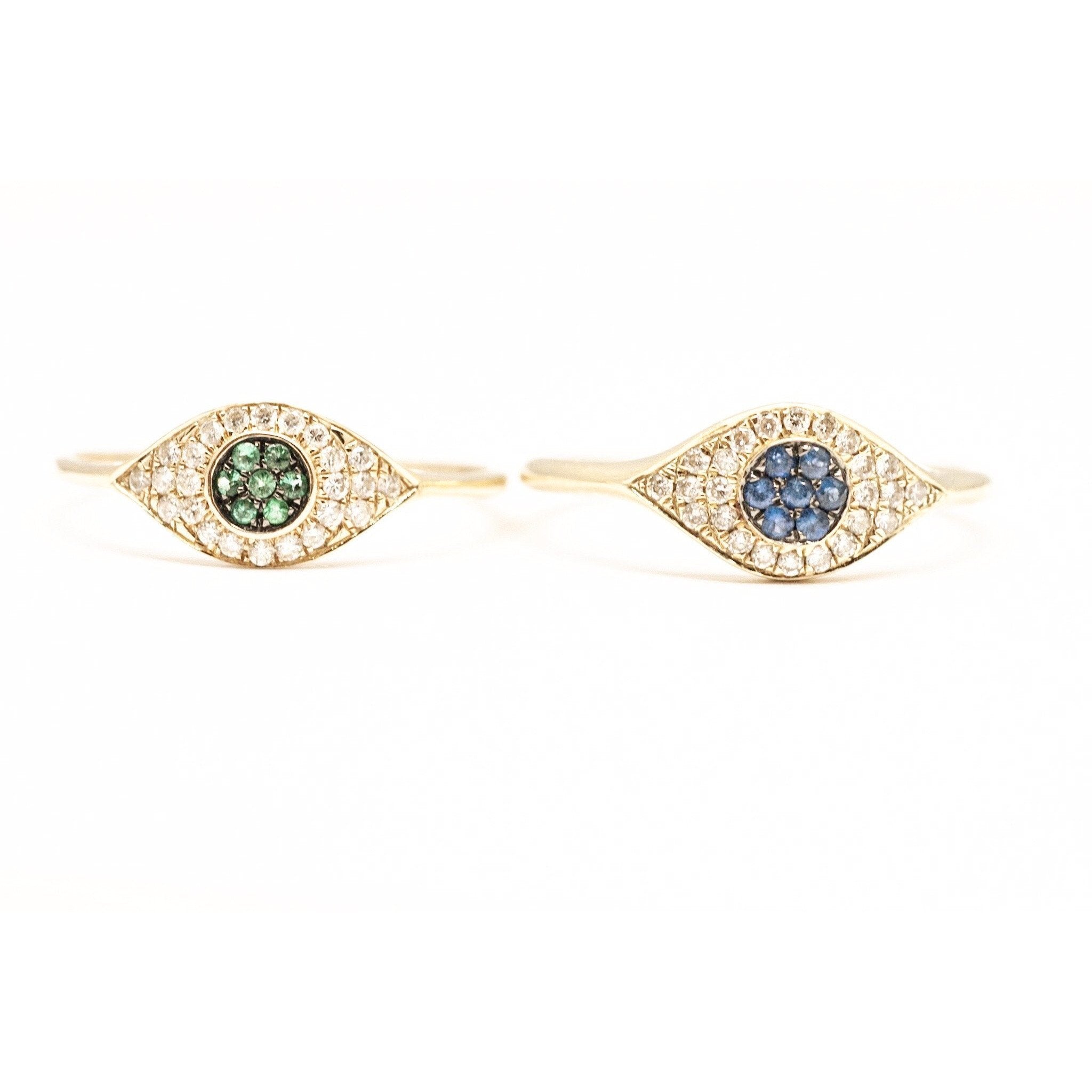 Sapphire or Peridot Evil Eye Ring | 14K Gold | Pave Diamonds - Lexie Jordan Jewelry