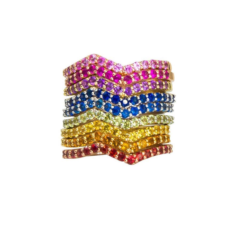 Sapphire Stackable Ring | Vivid Rainbow Sapphires | 14K Gold - Lexie Jordan Jewelry