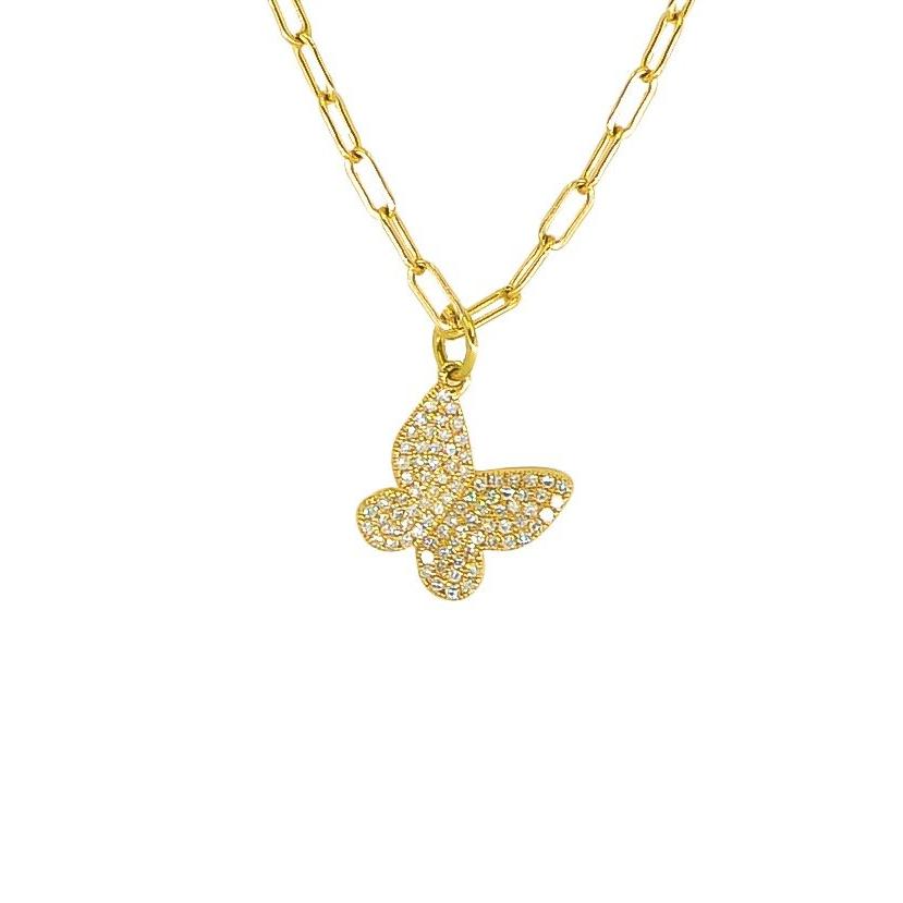 Shimmering Butterfly Charm Necklace | 14K Gold | Pave Diamonds - Lexie Jordan Jewelry