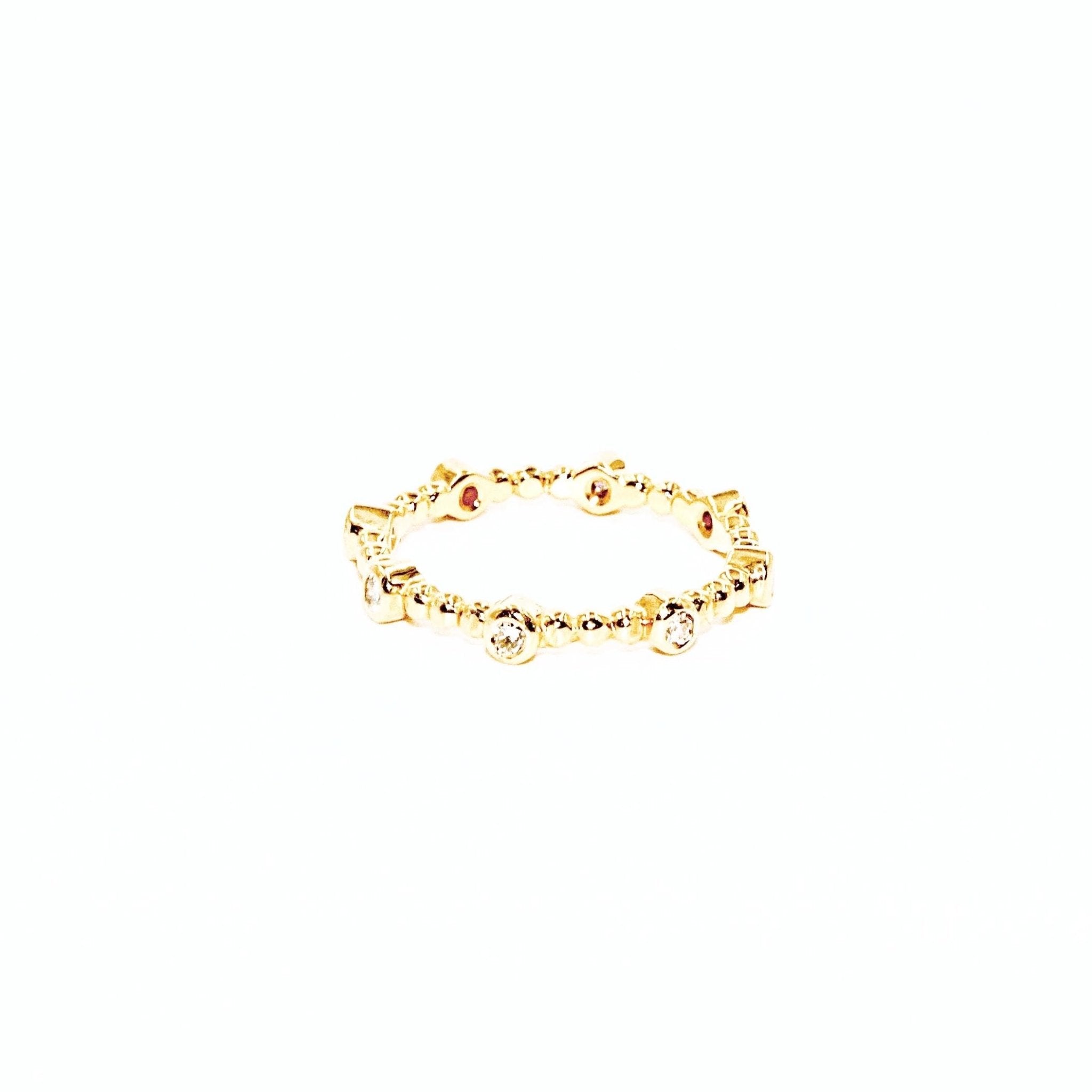 Stackable Diamond Ring | 18K Gold | Beaded Band - Lexie Jordan Jewelry