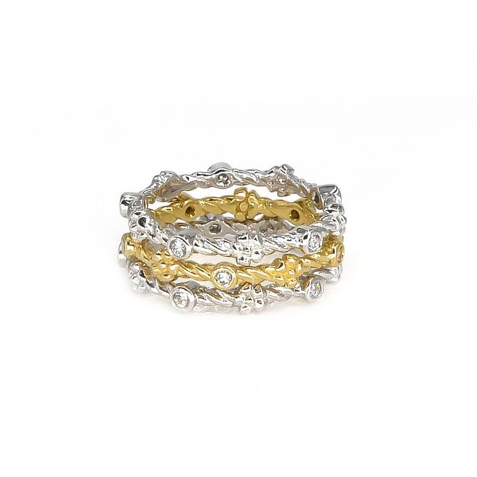 Stackable Diamond Ring | 18K Gold | Rope Twist and Flower Band - Lexie Jordan Jewelry